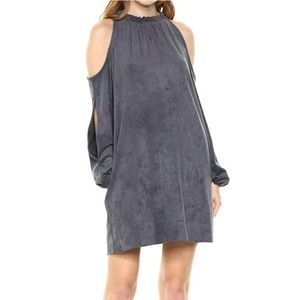Kensie Dress Shift Faux Suede Gray Mini Mock Neck